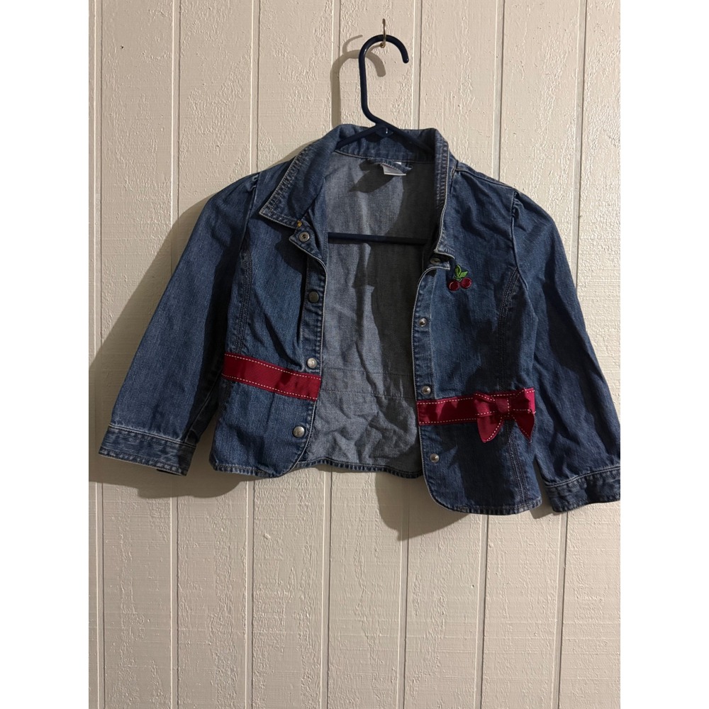 Gymboree Girls Blue Denim Jacket Cherry Embroidery Red Bow Size 6 240146526